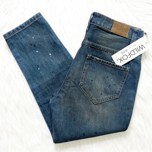 NWT Wildfox Distressed Slouchy Paint Splatter High Waist Boyfriend Cropped Jeans - Picture 7 of 10